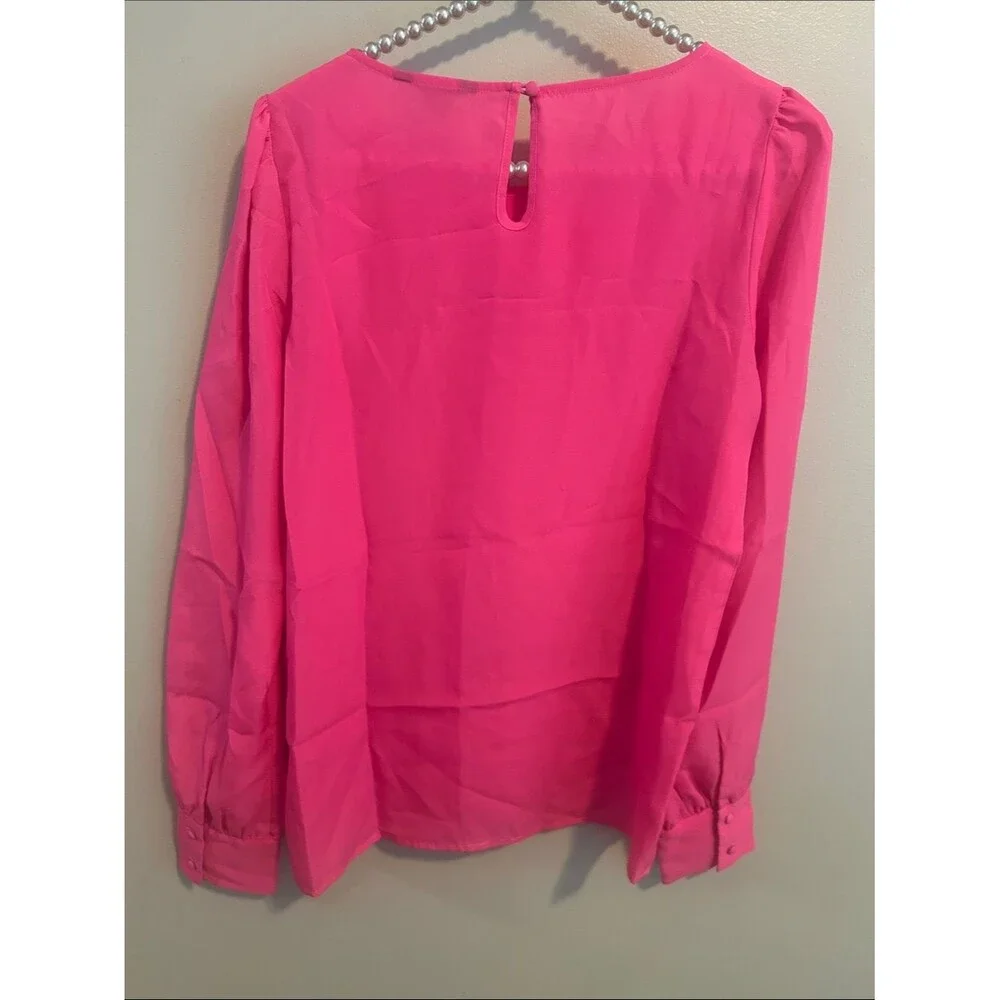 J.Crew Bright Hot Pink Talitha Long Sleeve Keyhole Blouse Top Size S